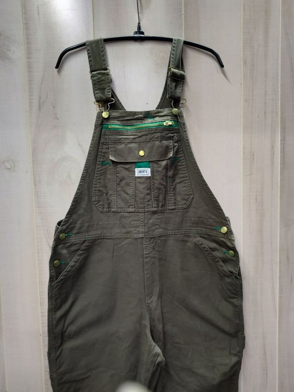 Liberty Green Bib Overalls Womens Large Carpenter Utility Regular Fit Hemmed 26" - Picture 2 of 12